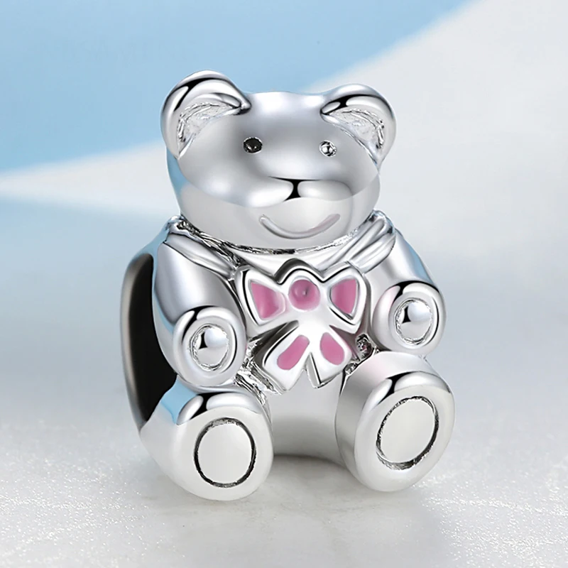 Lovely Bear Новинка, оригинальные посеребренные очаровательные браслеты Pandora, сделай сам, ключи любви, чайный горшок, Висячие Подвески, бусины для женщин, сделай сам, ювелирное изделие - Цвет: Lovely Bear