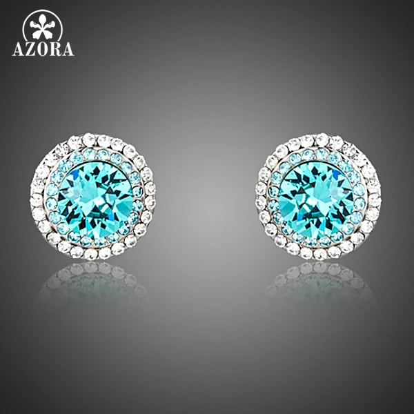 Женские круглые серьги-гвоздики с 2 рядами микро-кристаллов | Украшения и