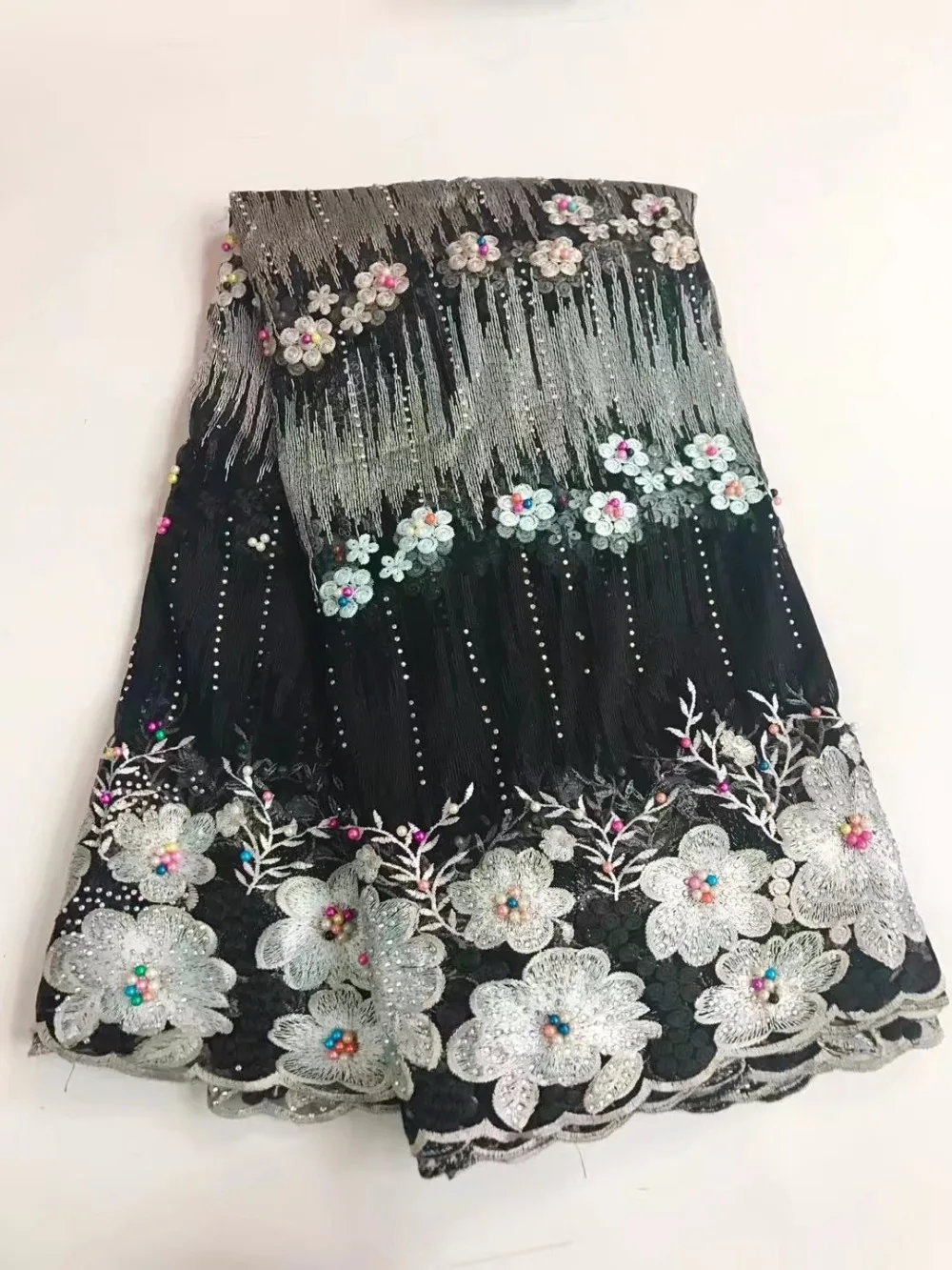 Фиолетовый французское кружево бисером французский чистая кружевной Нигерии