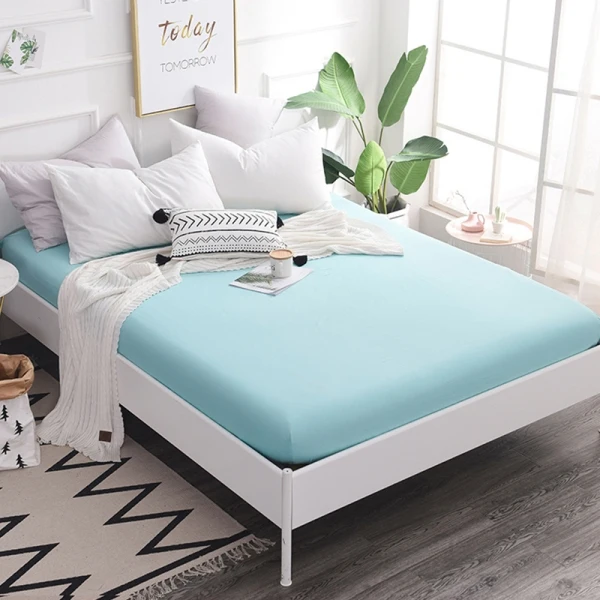 Water Blue 160x200 хлопок простыня с эластичной лентой постельное белье простыни кровать матрас наволочка высокой плотности белый серый - Цвет: Water Blue