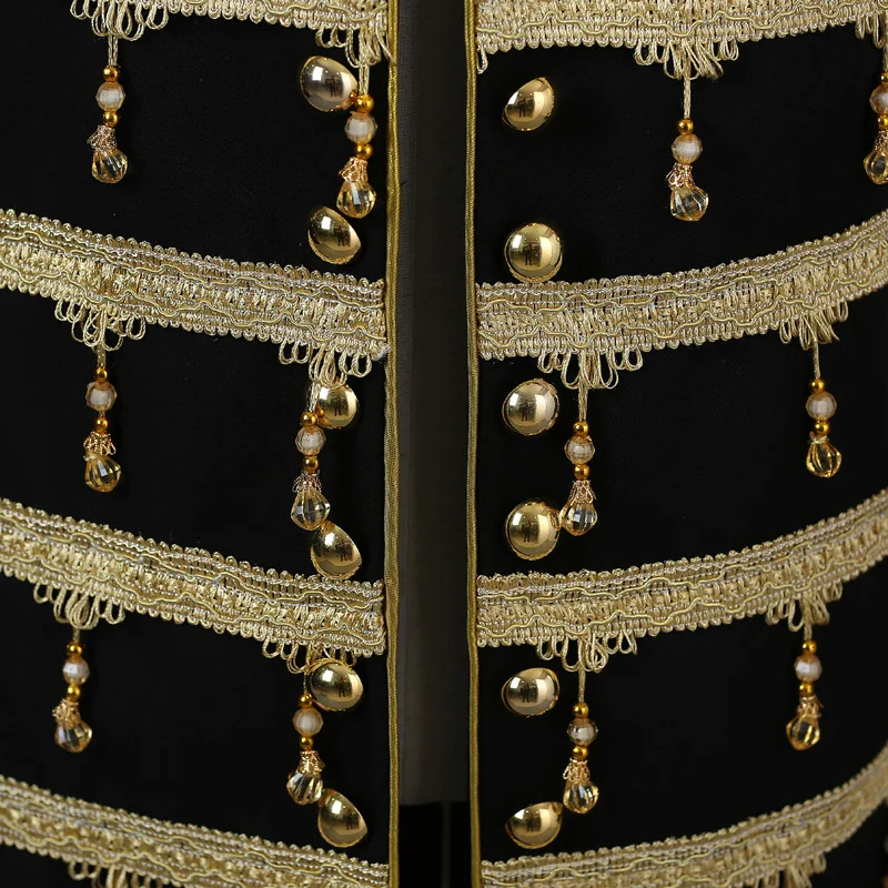 Пиджак мужской длинный с кисточками стильный черный блейзер воротником стойкой