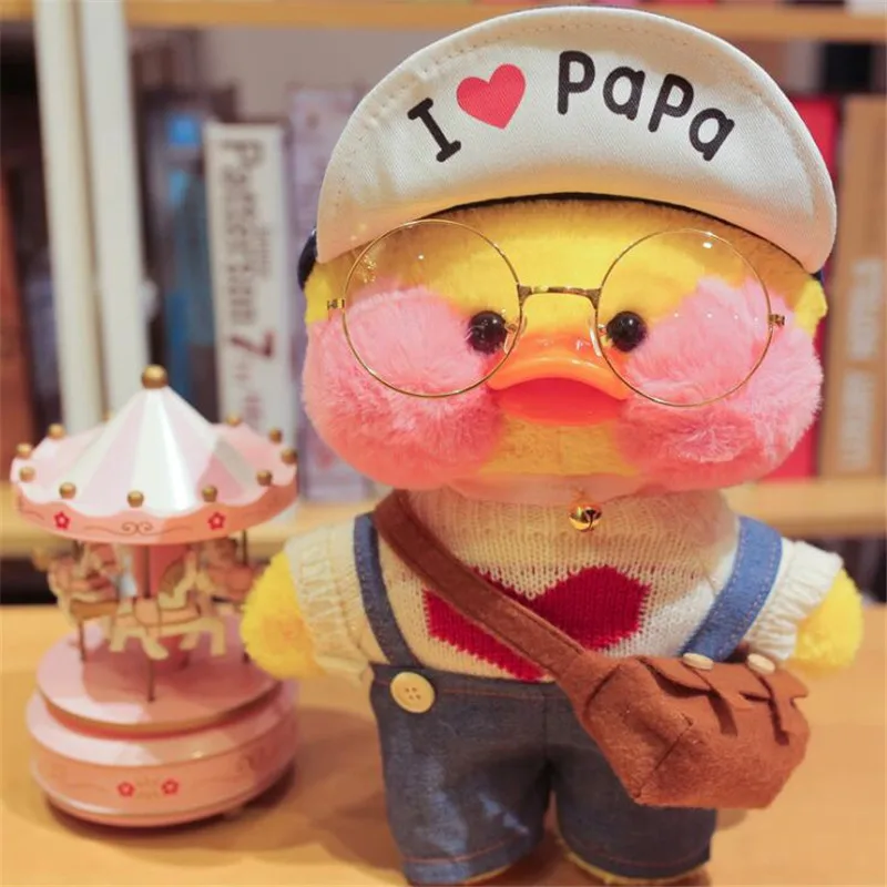 I Love Papa Duck Гиалуроновая кислота утка плюшевая игрушка для девочки Lalavanfan кафе Мими маленькая Желтая утка DIY свитер шляпа кукла подарок подруге - Цвет: I Love Papa Duck