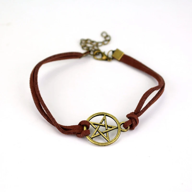 bronze Бронзовый Сверхъестественное Star Leather веревки Браслеты для Для женщин Best друг подарки ручной работы звезда очарование Браслеты сплав Для женщин веревку цепи - Окраска металла: bronze
