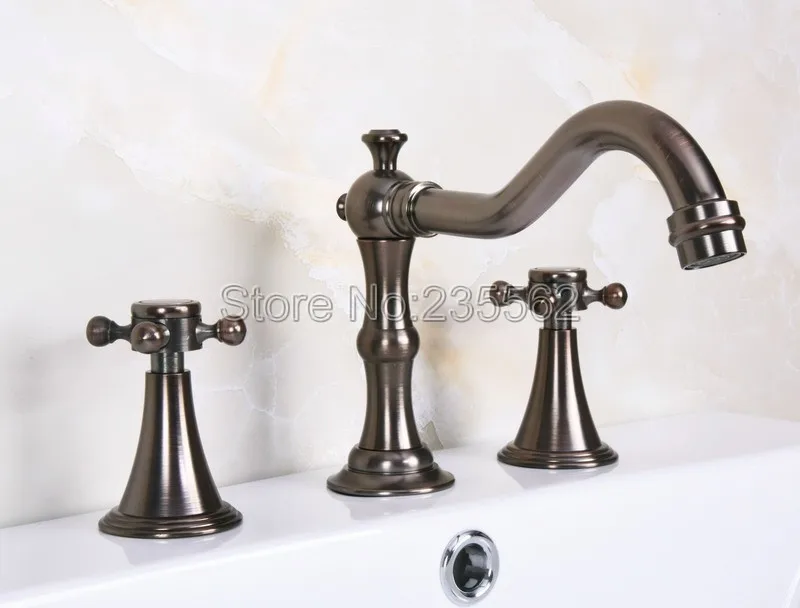 

Brown Bronze Widespread Bathroom Basin Faucet 3 Holes Tub Faucets Dual Handle Mixer Tap Lnf442