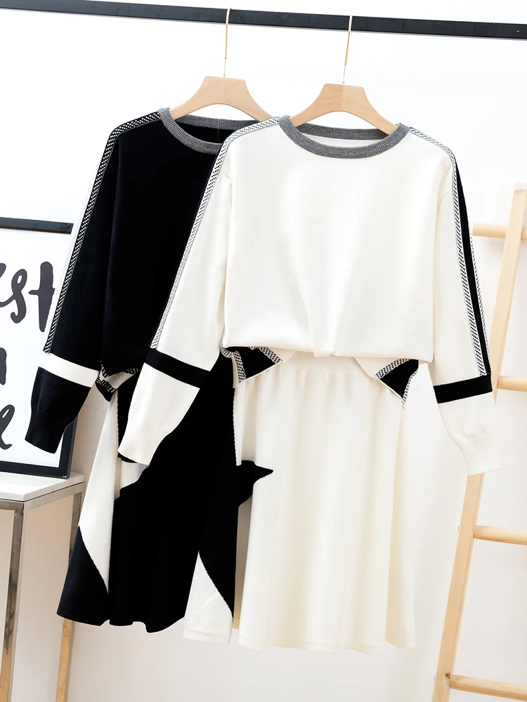 Женский свитер костюм наборы 2018 модный контрастный цвет пятиконечный пуловер со