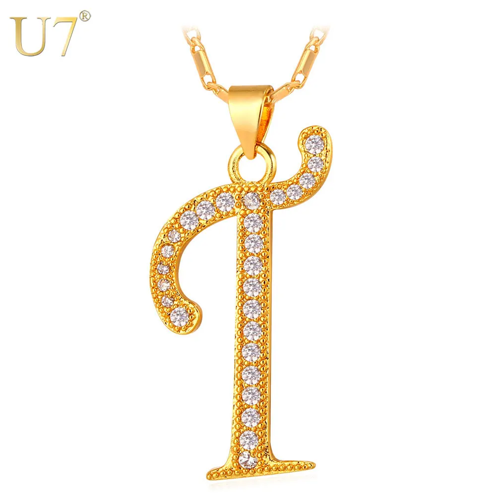 

U7 Gold Color Necklace Women Men Chain Capital Initial T Letter Pendant Alphabet Letter Necklace Wholesale P713