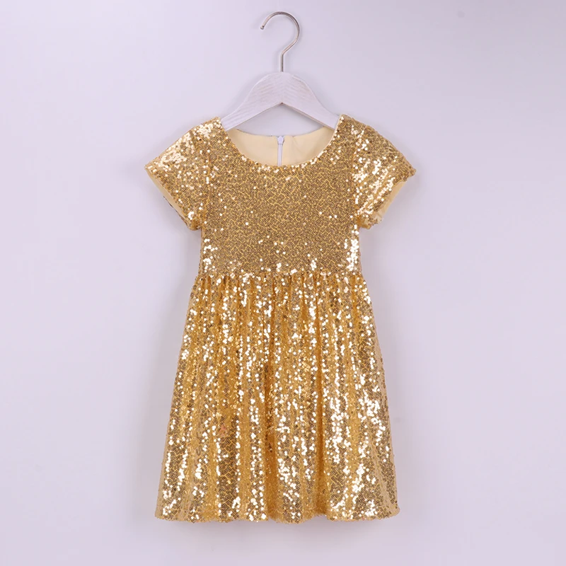Платье для девочек с блестками Золотое платье маленьких детей блестящее