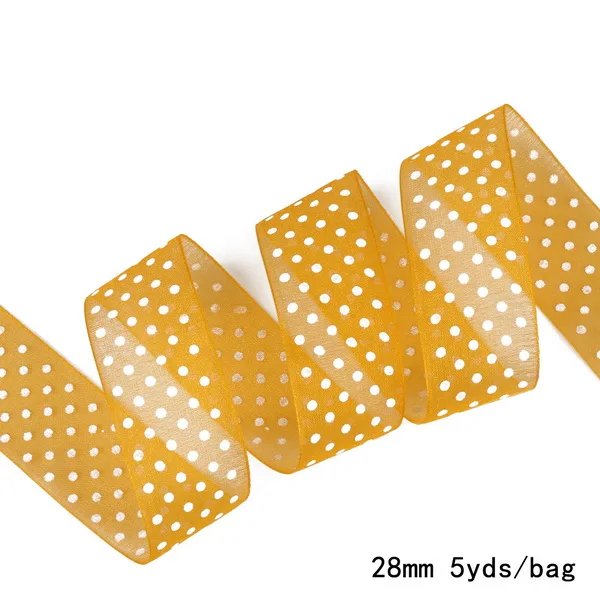 Orange Yellow 5 ярдов/партия, 28 мм, ширина, в горошек, органза, кружевные ленты, сделай сам, для упаковки, бант, одежда, Швейные аксессуары - Цвет: Orange Yellow