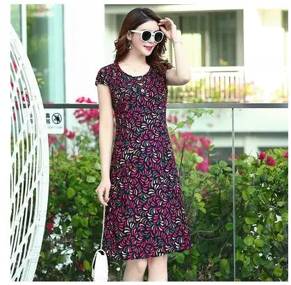 30 Украина vestido de festa женские хлопковые платья лето принт с коротким рукавом сарафан Мода О-образный вырез размера плюс среднего возраста - Цвет: 30