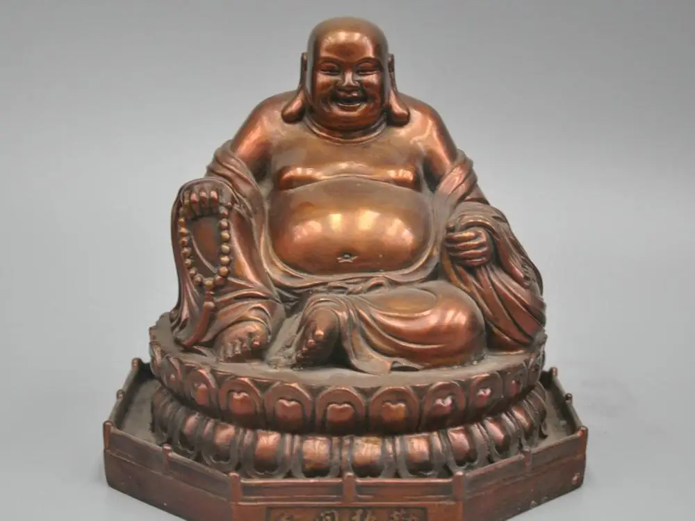 8 &quotКитай счастливый Майтрейя Будда монах держать молитвы бусины бронзовая