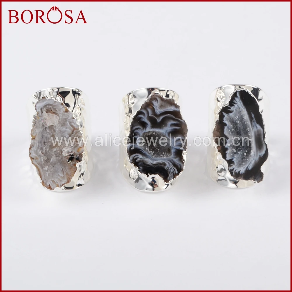 BOROSA Druzy серебряного цвета свободной формы Природный камень Друза Открытые Кольца