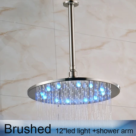 Brushed 12 inch Матовый Никель 16 дюймов насадка для душа со светодиодной подсветкой насадки для душа осадков Круглый Большой Лейка для душа из АБС с латунный душевой держатель - Цвет: Brushed 12 inch