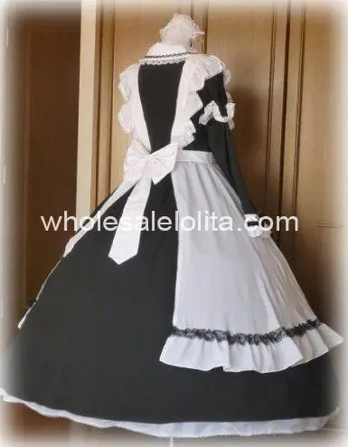 Длинное черно-белое платье горничной в готическом викторианском стиле | Женская