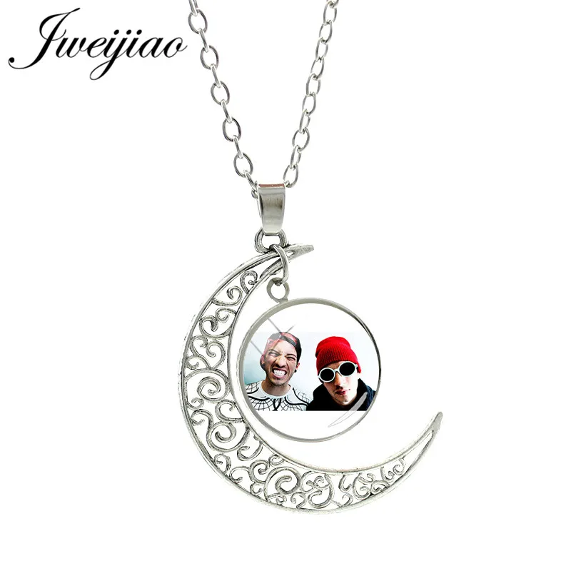 TO17 JWEIJIAO, хит, ожерелье с кулоном "Twenty One Pilots Moon", стеклянный кабошон, купольное колье, ожерелье, ювелирные изделия, подарок для фанатов TO25 - Окраска металла: TO17