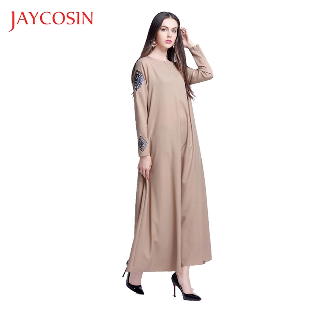 JAYCOSIN женское Повседневное платье из полиэстера однотонное мусульманское с