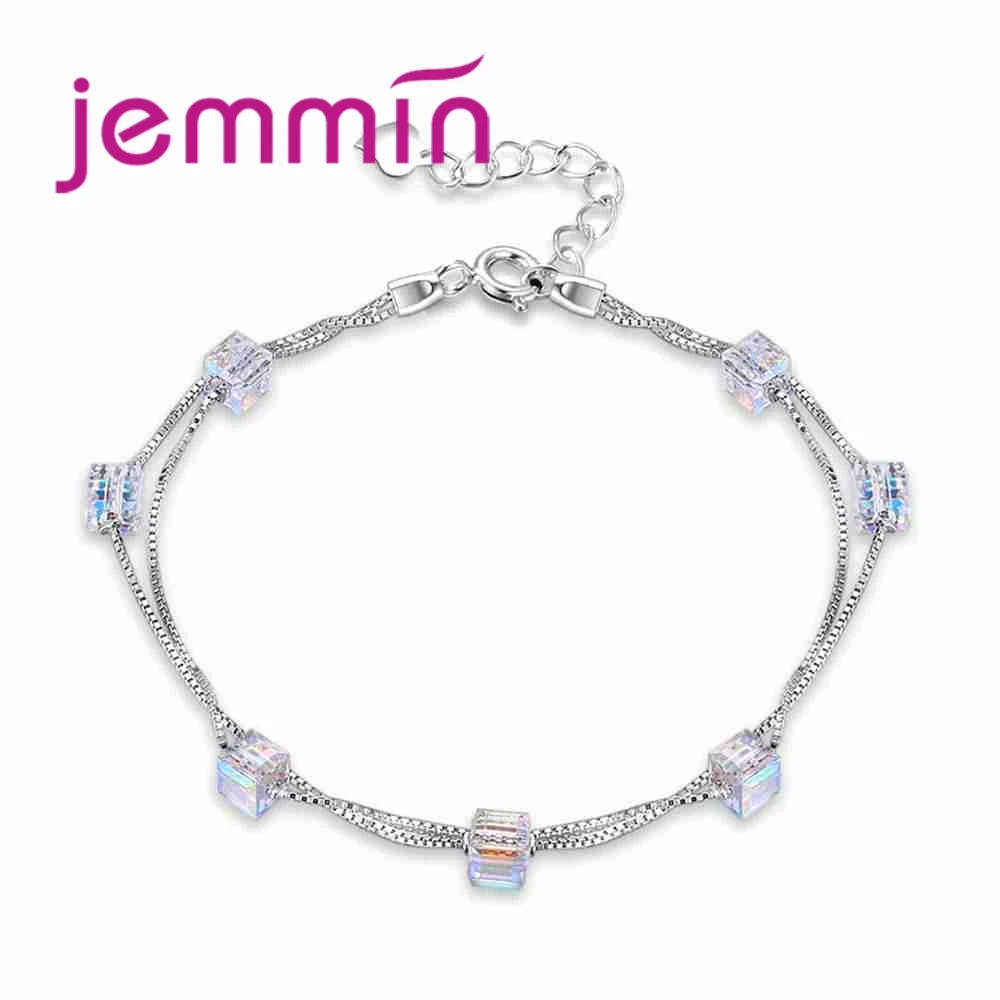 

Best Birthday Present Bracelet For Women Girl Beautiful Colorful Cubic Zirconia Square Shape Charm 925 Sterling Silver