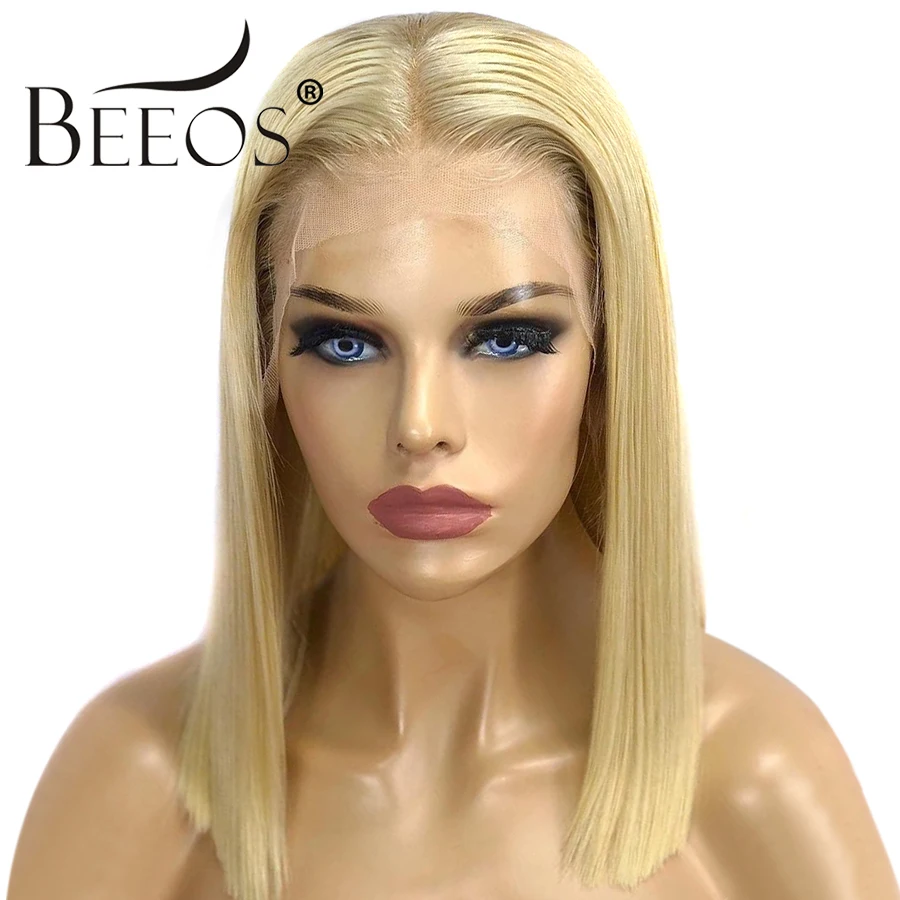 Beeos, блонд, 613, короткий Боб, парик, цветной, перуанский, прямой, 13*6, на кружеве, человеческие волосы, парики, предварительно выщипанные, волосы remy, парик