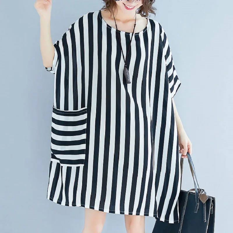 

summer women clothing chiffon stripe women dresses o-neck print dresses european summer dresse short sleeve plus size