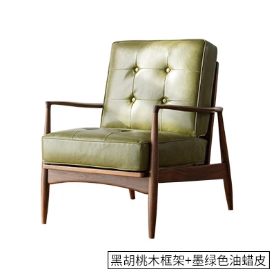 Louis Fashion Modern Concise Negotiation Lazy Cloth Black Walnut Furniture Nordic Solid Wood Single Armchair Sofa Chair - Цвет: Green Oil wax