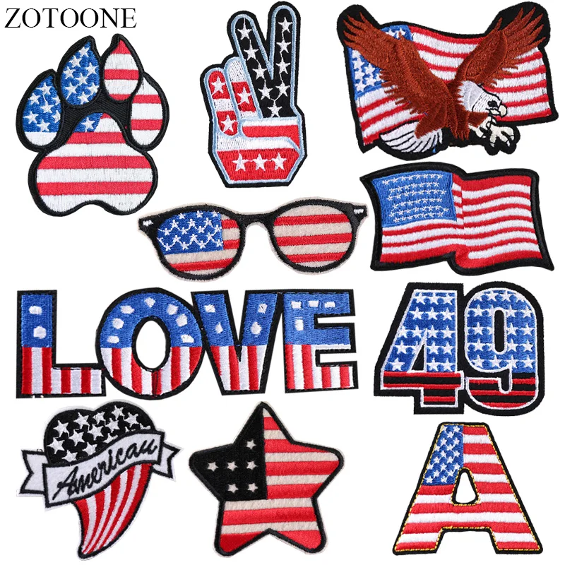 

ZOTOONE Iron on American Flag Patches for Clothes DIY Applique Embroidered Patriotic USA Military Tactics Eagle Patch Stickers
