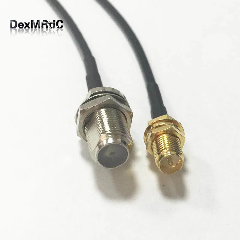 Переходник с гнездовой гайкой типа F на гнездовую гайку RP SMA (штырь)