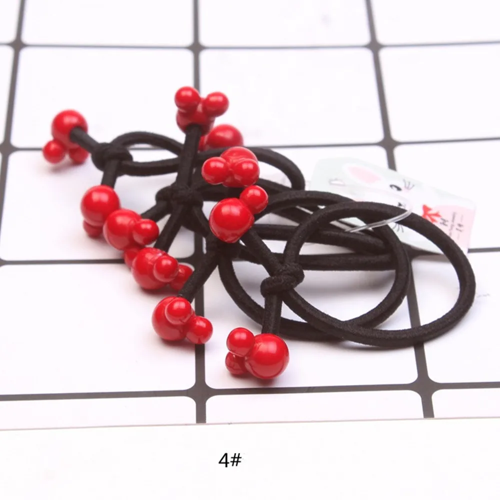 Mickey 5 шт./компл. резинки для волос красный бисер для девочек Дети хвост держатель Lovely heart ожерелье с Микки-Маусом резинка для волос аксессуары для волос - Цвет: Mickey
