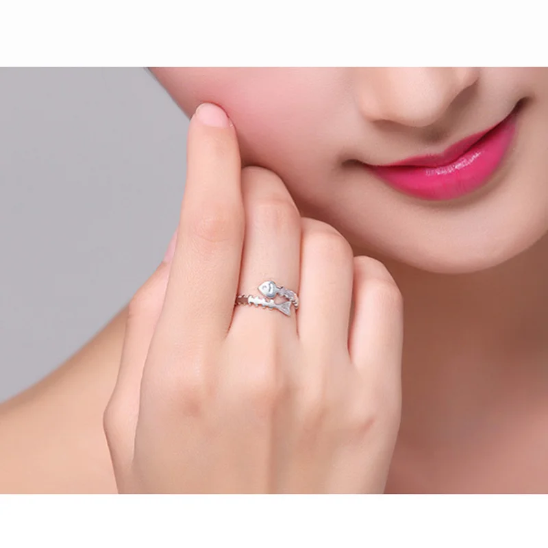 S925 sterling silver female models Korean fashion fun fish bones open ring | Украшения и аксессуары