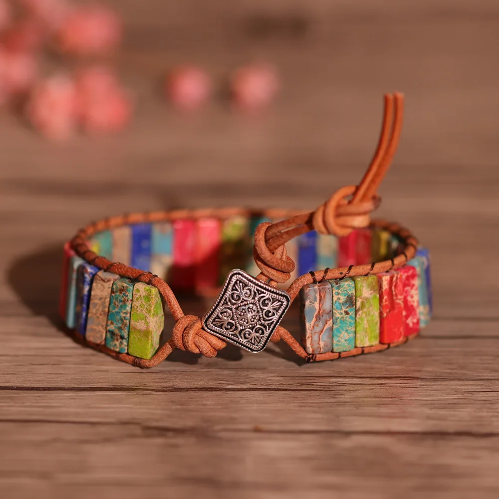 Удачи 7 Чакра ручной работы Красочные Бусины из натурального камня кожаный