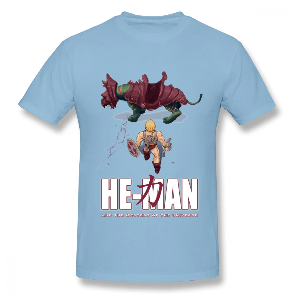 Новинка He-Man And The Masters Of The Universe, Акира, Мужская футболка с круглым вырезом, хлопок, футболка с графическим принтом - Цвет: Небесно-голубой
