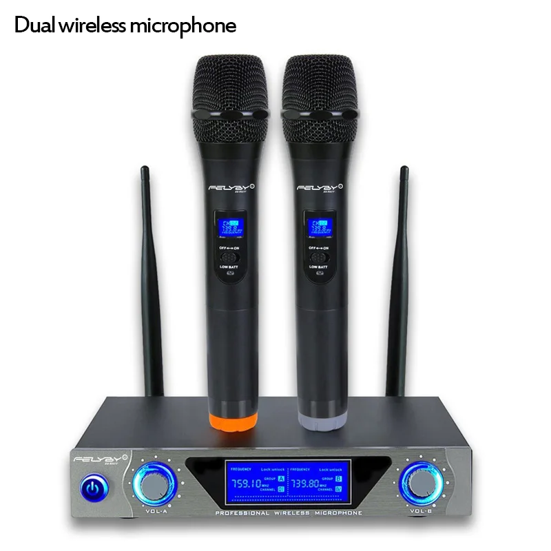 Dual wireless mic FELYBY профессиональный высококачественный караоке микрофон динамический микрофон VHF ручной двойной беспроводной микрофон для компьютера ТВ - Цвет: Dual wireless mic