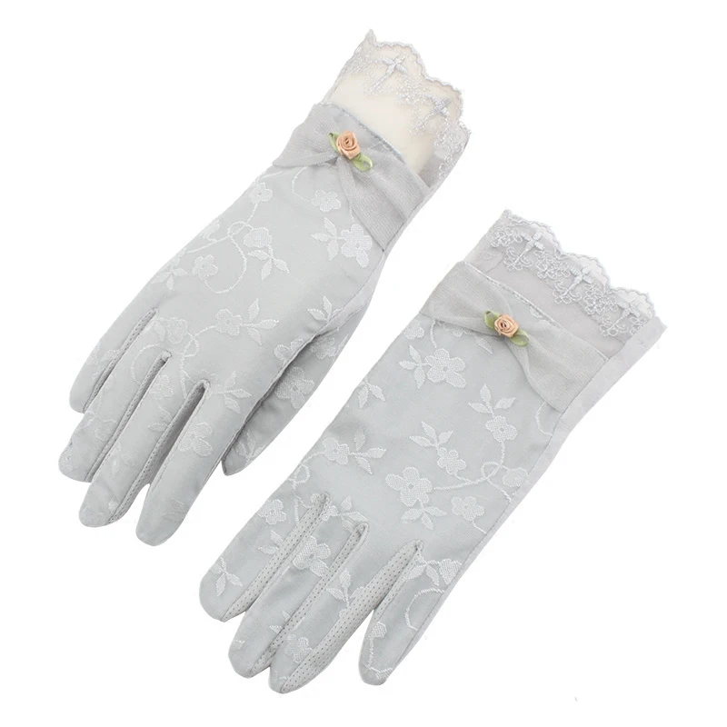 Модные вышитые перчатки летние солнцезащитные варежки для девочек женские