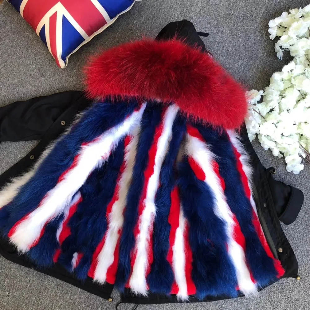 Натуральный мех енота парки для малыша смесь цветов меховой воротник утепленная