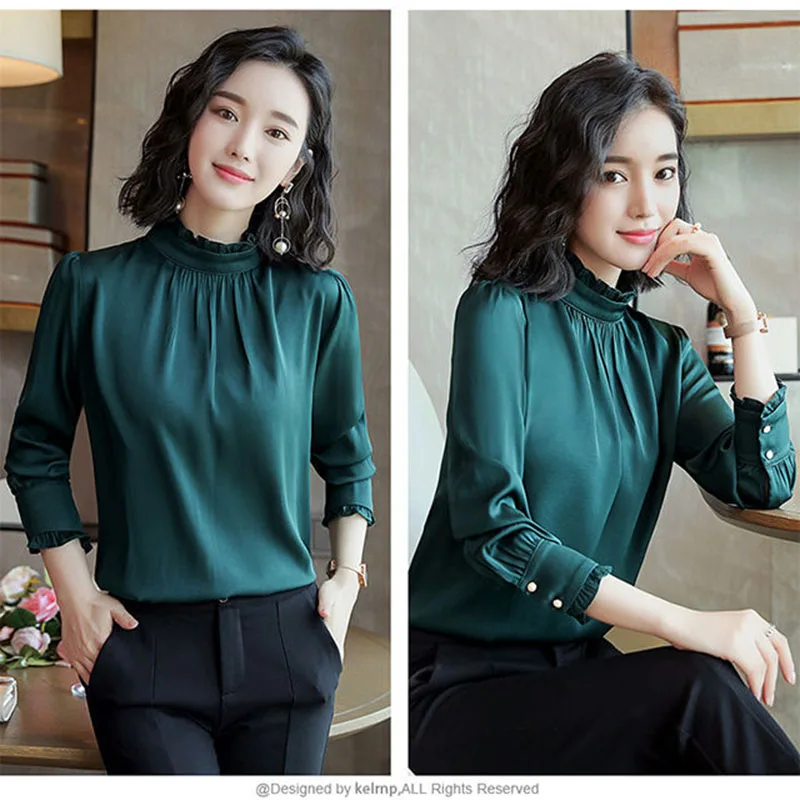 Blusas Mujer De Moda женские шифоновые топы и блузки в Корейском стиле с рюшами длинным