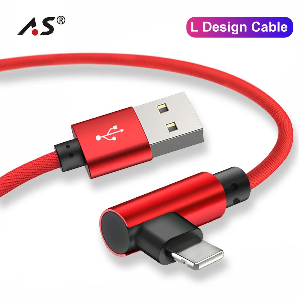 A.S 90 градусов USB кабель для быстрой зарядки iPhone X XR XS MAX 5 5S SE 6 S 7 8 Plus iPad Телефон