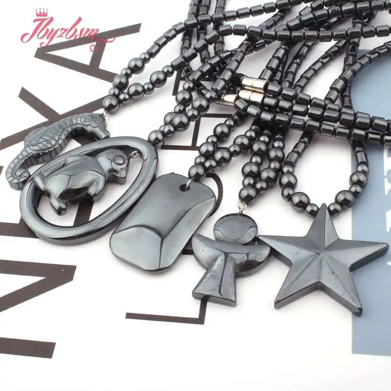4x5mm Column (No Magnetic) Black Hematite Stone Beads Star Cross Pendant for Necklace Women Fashion Jewellery 18&quot Free Shipping |