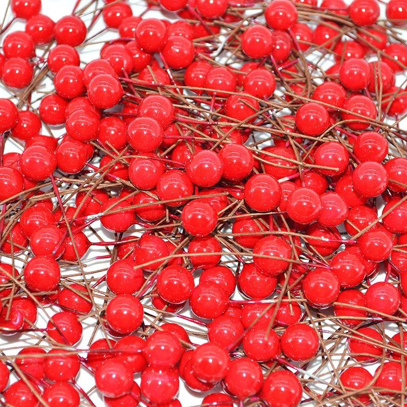 

100Pcs/lot 10mm Red Cherry Artificial Flowers Fruit Stamens Cherries DIY Wedding Decoration New Year Gift Boxes Wreaths Flower