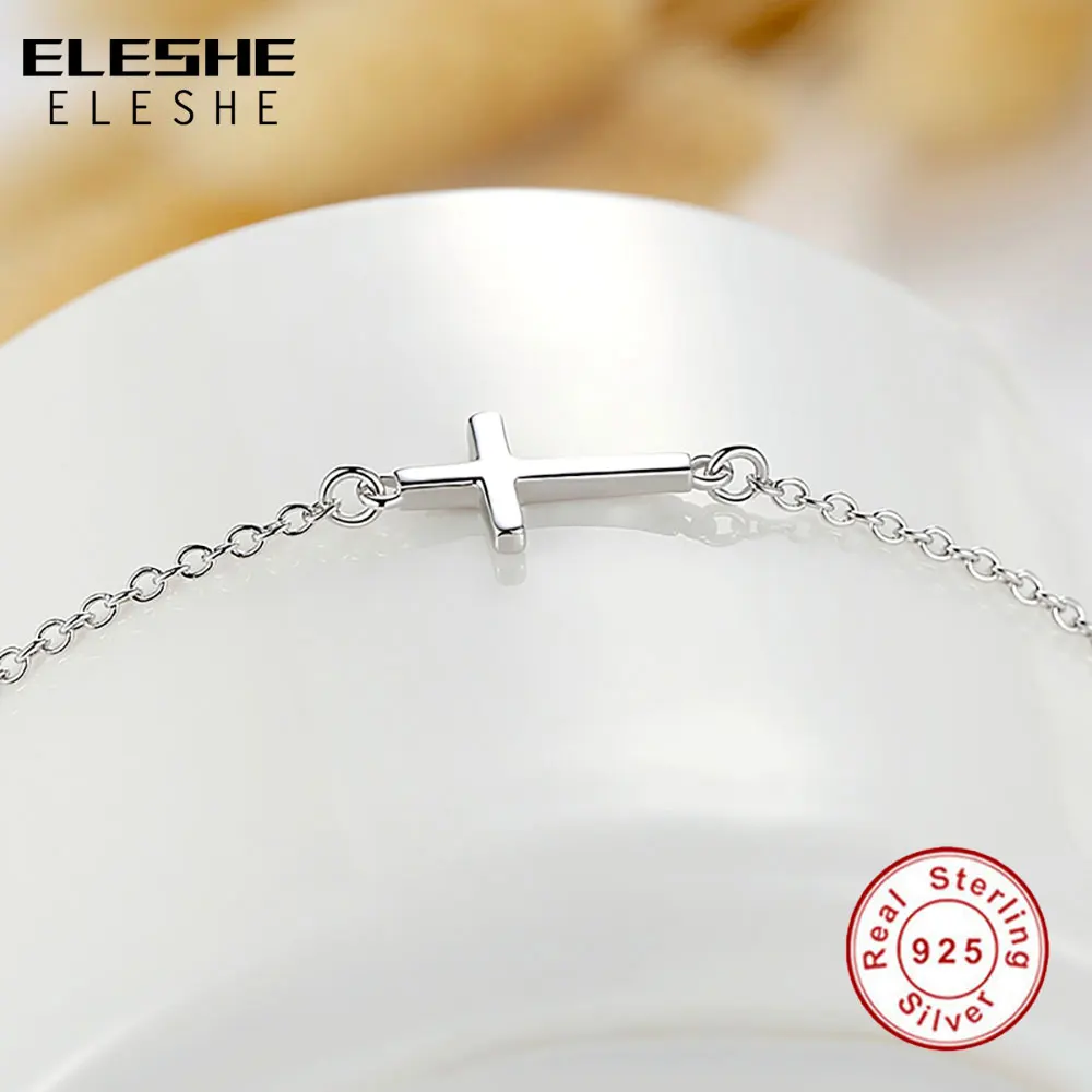 ELESHE Роскошные Faith Кристиан браслеты с крестообразной подвеской для женщин 925