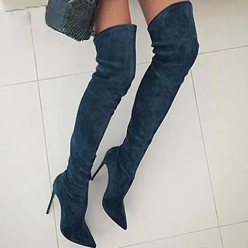 Sapato feminino thigh high stretch boots high heel black ladies shoes boots leather stockings over the knee shoes woman 2019