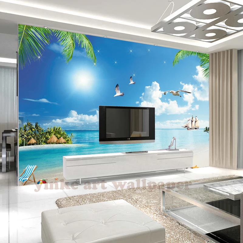 

Custom photo wallpaper 3d modern seaside landscape art wallpaper restaurant retro sofa backdrop 3d wallpaper mural wall painting