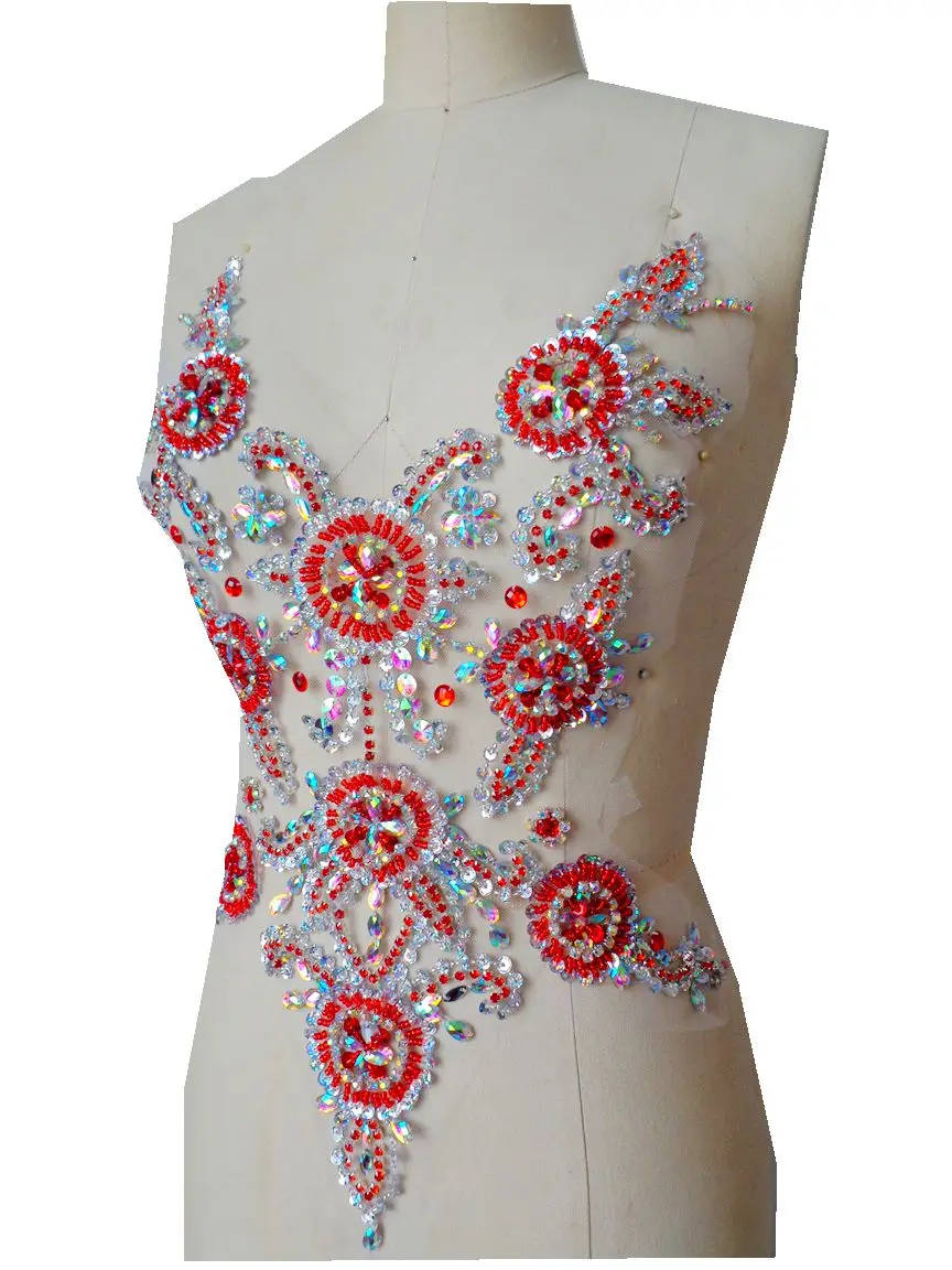 Handmadesky красные/прозрачные AB цветные пришивные стразы аппликация на сетке