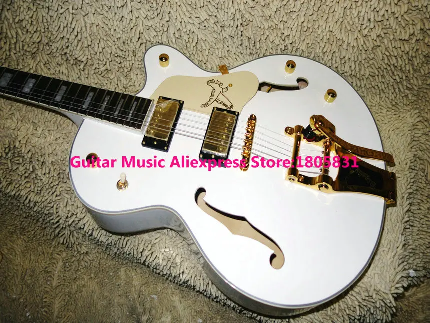 Новое прибытие белая гитара Falcon Jazz с bigbys Золотое Оборудование лучший из Китая |