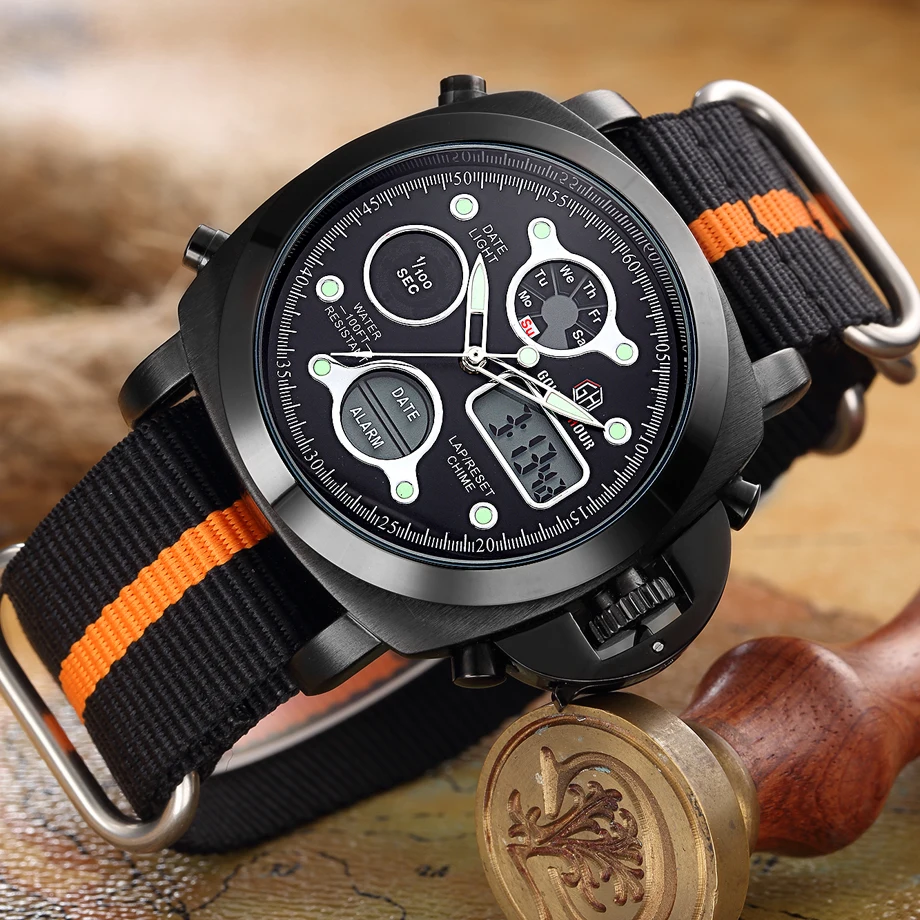 GOLDENHOUR армейские военные мужские часы с отображением даты кварцевые модные
