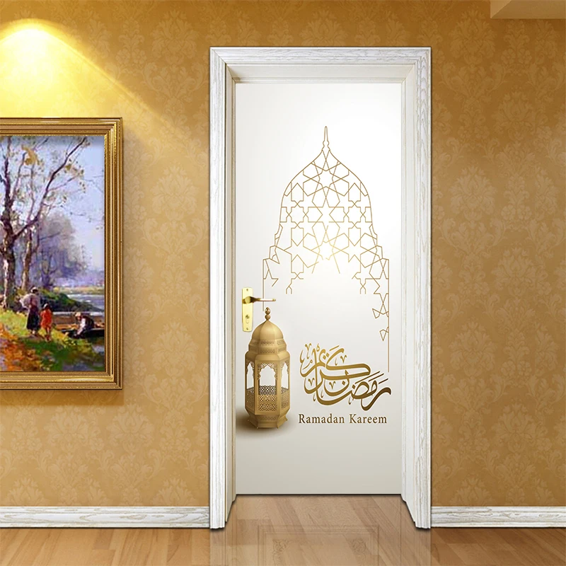 

Creative Muslim Islam Religious Wall Door Stickers Fake Door Pattern Living Room Wallpaper Wall mural Stickers Home Decor YMT096