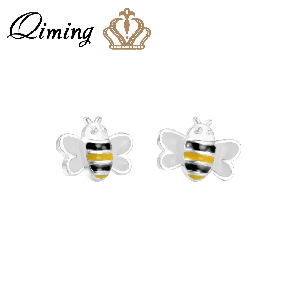 Милые серьги QIMING 3D в виде пчелы маленькие ювелирные изделия для малышей