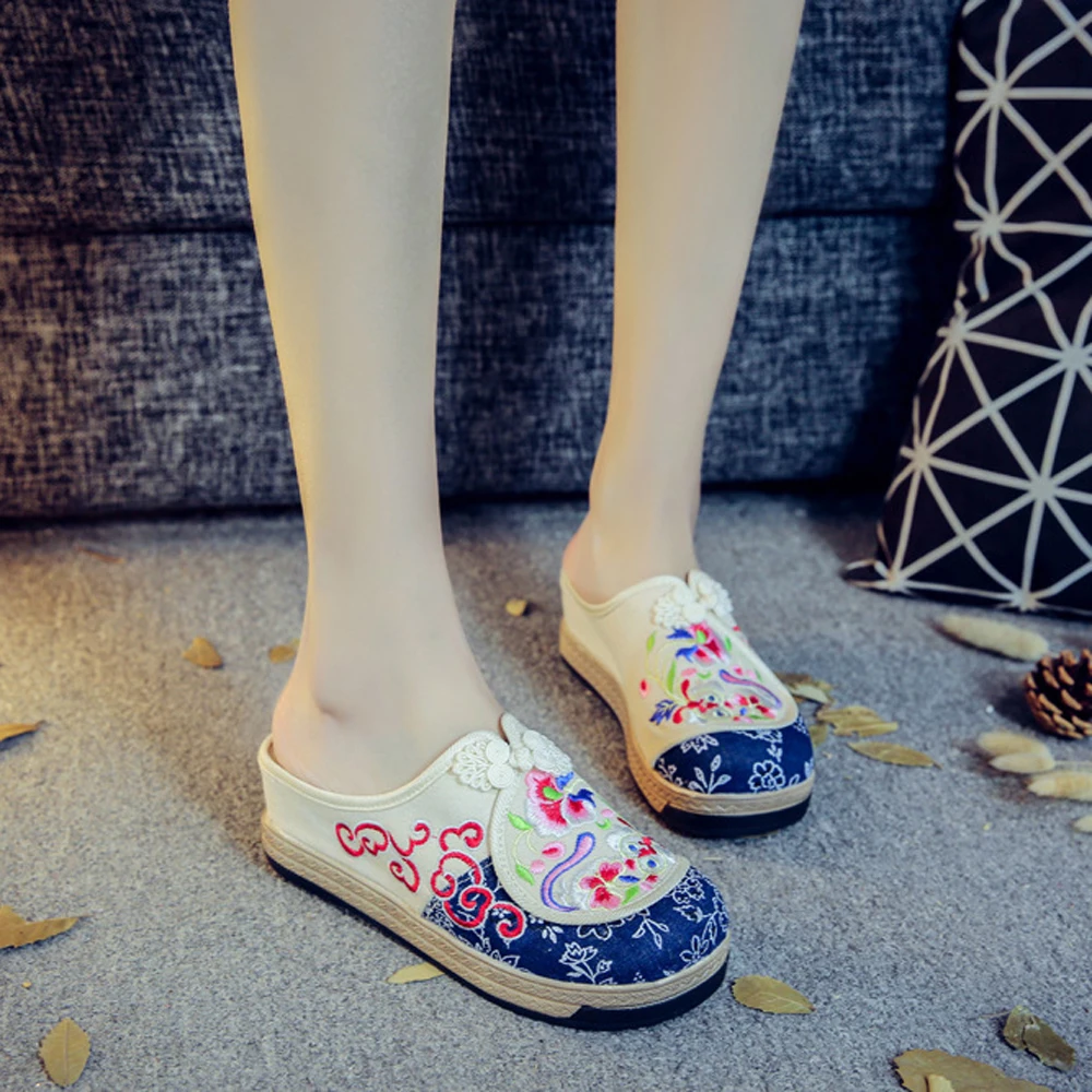 Летняя женская обувь ручной работы парусиновые шлепанцы с закрытым носком