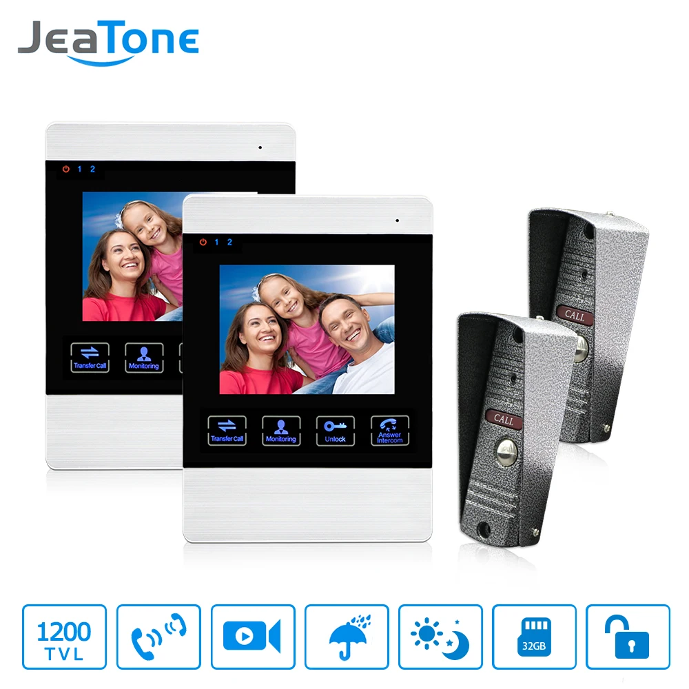 

JeaTone 4 дюйма цветной экран дисплей монитор фото и видео Запись видео домофон HD дверной звонок камера ночное видение