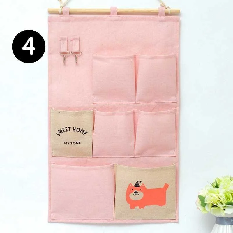 Pink 7 Pockets Практичный 3/7 карманами хлопчатобумажной ткани из льна Стены Двери шкафа стены подвесная сумка для хранения организатор игрушки контейнер Настенный декор Карманный чехол - Цвет: Pink 7 Pockets