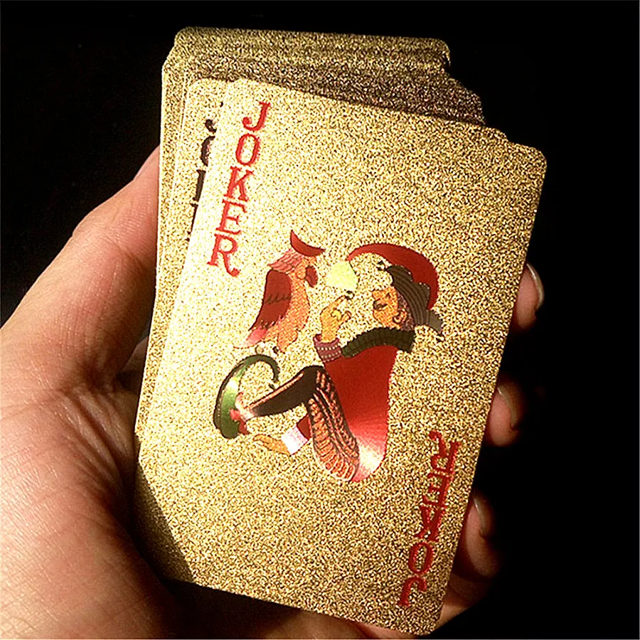 Прочные водонепроницаемые игральные карты покерный набор из золотой фольги