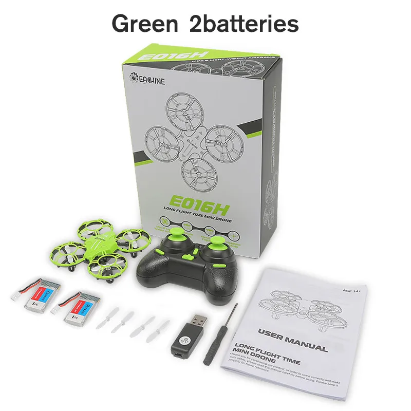 green 2batteries Eachine E016H мини-Квадрокоптер RTF с режимом удержания головы 8 минут время полета 2,4G RC Дрон - Цвет: green 2batteries