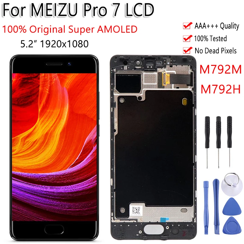 5," Super AMOLED для MEIZU Pro 7 M792M M792H ЖК-дисплей кодирующий преобразователь сенсорного экрана в сборе запасная часть протестирована